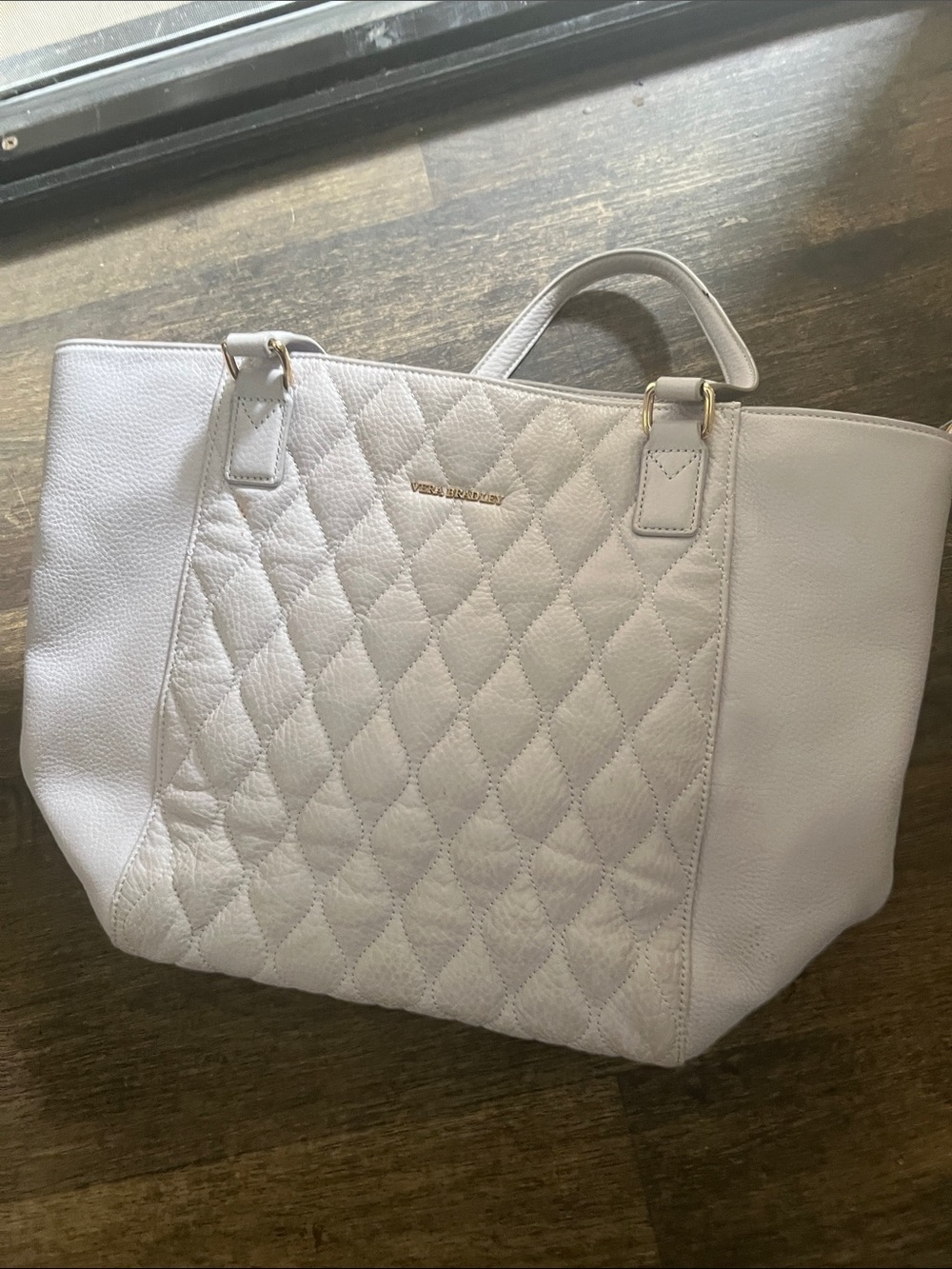 Vera Bradly Quilted Tote in off white/ grey with Gold Hardware
